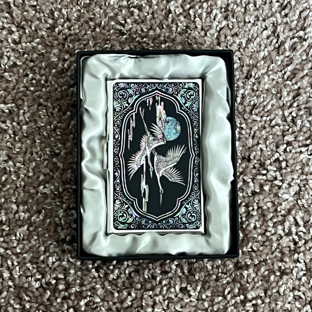 Korean Najeonchilgi Card Holder Unisex OS Black Mother of Pearl Crane Inlay